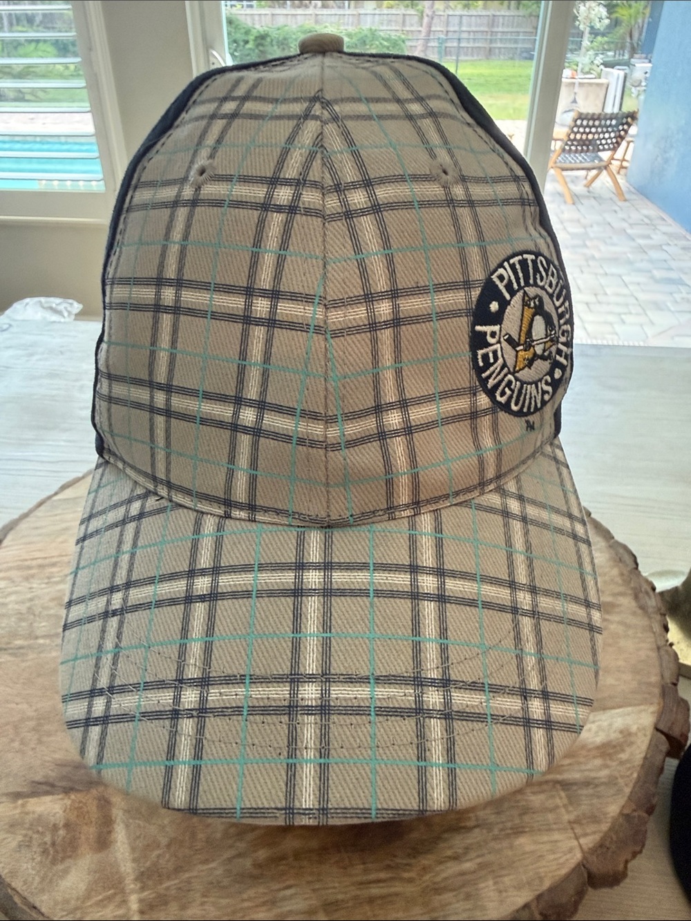 Plaid Pittsburgh Penguins Baseball Cap in Gray & Navy with Teal Accents